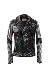 Steampunk Customize Jacket For Biker, Heavy Metal Studwork, Leather Fashion Wear, Specimen Batastrophe Gothic, Handmade Total Chaos Clothing